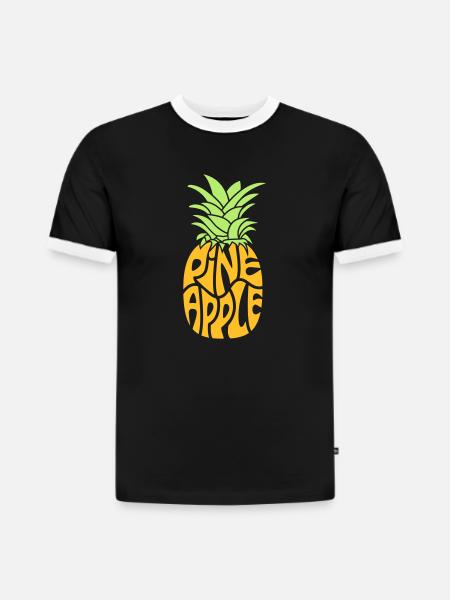 Ananas - Slim Fit Männer Organic Contrast T-Shirt - Schwarz/Weiß