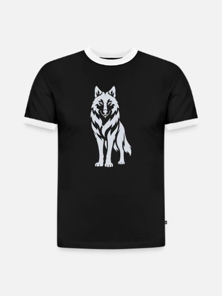 Wolfs Silhouette Kontrastdesign - Slim Fit Männer Organic Contrast T-Shirt - Schwarz/Weiß