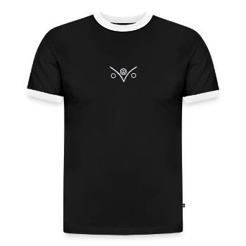 Volkswagen VW Bulli Outlines Vorne Weiß Stick - Slim Fit Männer Organic Contrast T-Shirt - Schwarz/Weiß - Vorne - AI Model Male 178 light (178cm)