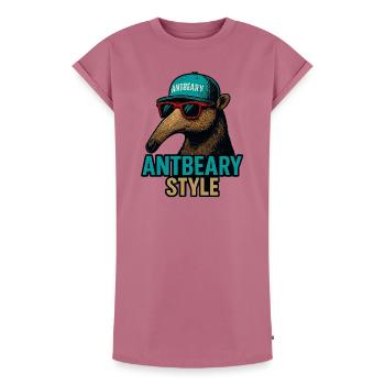 Dessin animé de Fourmilier style Antbeary - Robe T-shirt femme Premium en coton bio - mauve - Devant - AI Model Female 172 dark (172cm)