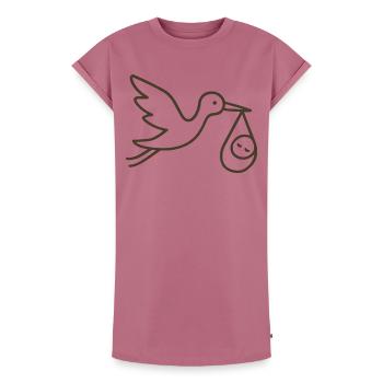 Cigogne avec bébé enfant - Arrivée minimale de bébé - Robe T-shirt femme Premium en coton bio - mauve - Devant - AI Model Female 172 dark (172cm)