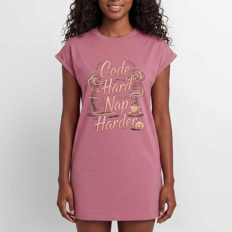 Remote Developer Code Hard Nap Harder Remote Coder Women's Premium Organic T-Shirt Dress