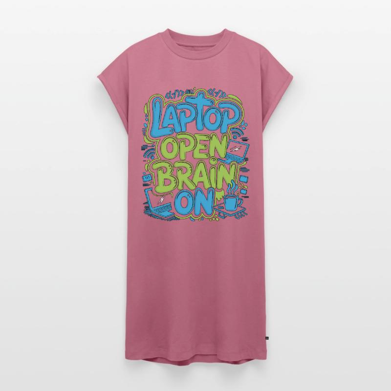Remote Developer Laptop Open Brain On Remote Coder Frauen Premium Organic T-Shirt Kleid