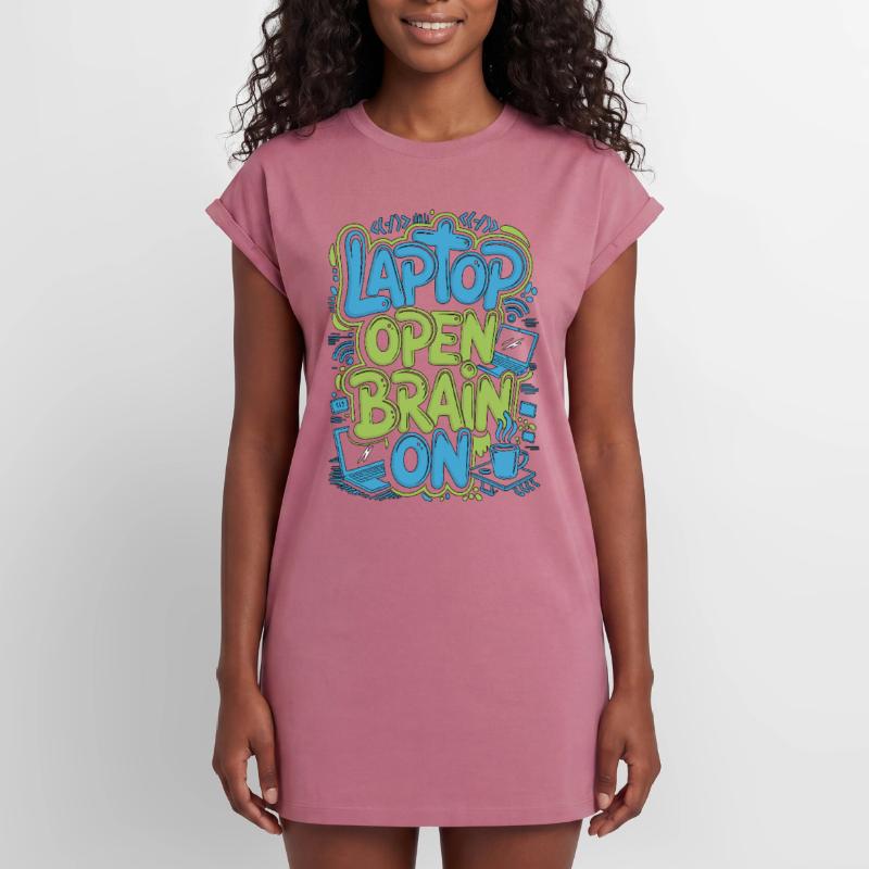 Remote Developer Laptop Open Brain On Remote Coder Frauen Premium Organic T-Shirt Kleid