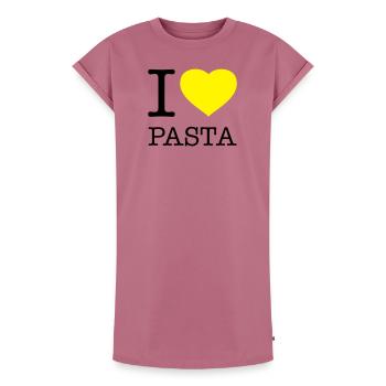 J’ADORE LES PÂTES Nouilles macaronis - Robe T-shirt femme Premium en coton bio - mauve - Devant - AI Model Female 172 dark (172cm)