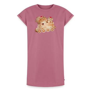locomotive en pain d’épice décorée pour Noël - Robe T-shirt femme Premium en coton bio - mauve - Devant - AI Model Female 172 dark (172cm)