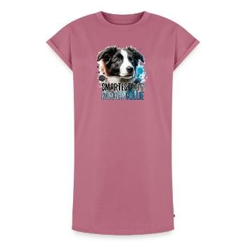 Border Collie chiot le plus intelligent chien cadeau - Robe T-shirt femme Premium en coton bio - mauve - Devant - AI Model Female 172 dark (172cm)