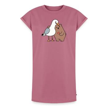 North Sea Seagull Brown Bear Friendship Love Lean - Women's Premium Organic T-Shirt Dress - mauve - Front - AI Model Female 172 dark (172cm)
