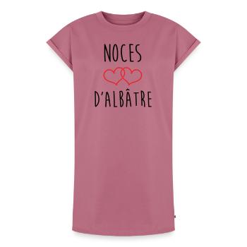 noces d'Albâtre 75 ans de mariage - Robe T-shirt femme Premium en coton bio - mauve - Devant - AI Model Female 172 dark (172cm)