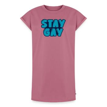 Reste gay - Robe T-shirt femme Premium en coton bio - mauve - Devant - AI Model Female 172 dark (172cm)