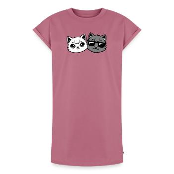 chatons mignons cool couple mâle chats noirs et blancs - Robe T-shirt femme Premium en coton bio - mauve - Devant - AI Model Female 172 dark (172cm)