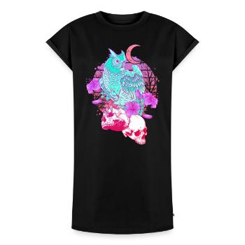 Pastel Goth Totenkopf Eule Aesthetic Clothes Mond - Frauen Premium Organic T-Shirt Kleid - Schwarz - Vorne - AI Model Female 172 light (172cm)