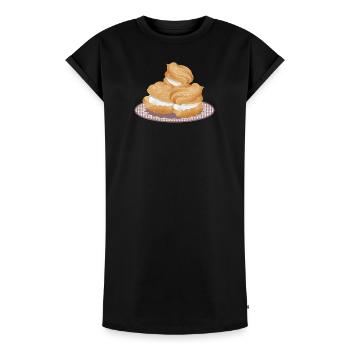 Illustration of three filled cream puffs - Women's Premium Organic T-Shirt Dress - black - Front - AI Model Female 172 light (172cm)