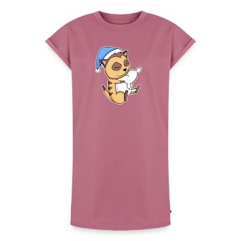 Suricate avec oreiller et bonnet somnolent - Robe T-shirt femme Premium en coton bio - mauve - Devant - AI Model Female 172 dark (172cm)