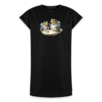 Dîner de grenouille : Mouche dans une assiette - Robe T-shirt femme Premium en coton bio - noir - Devant - AI Model Female 172 light (172cm)