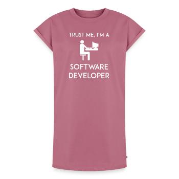 Vertrau mir, ich bin Softwareentwickler - Frauen Premium Organic T-Shirt Kleid - Mauve - Vorne - AI Model Female 172 dark (172cm)