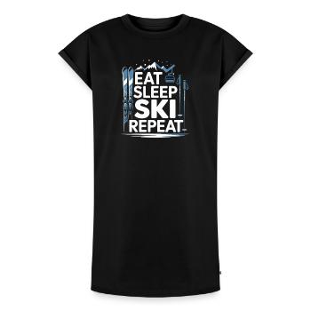 Essen, schlafen, Ski, Wiederholung - Frauen Premium Organic T-Shirt Kleid - Schwarz - Vorne - AI Model Female 172 light (172cm)
