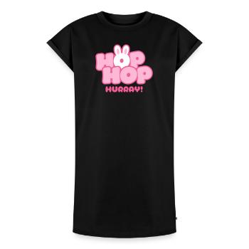 Hop Hop Hurray | Süßes Hasen Spruch Motiv - Frauen Premium Organic T-Shirt Kleid - Schwarz - Vorne - AI Model Female 172 light (172cm)