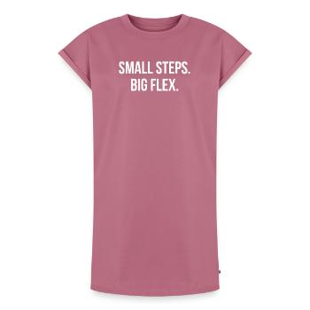 SMALL STEPS. BIG FLEX. | Greyline Official - Women's Premium Organic T-Shirt Dress - mauve - Front - AI Model Female 172 dark (172cm)