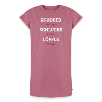 Knabber Chips, Schluck Wein, Löffle Suppe - Frauen Premium Organic T-Shirt Kleid - Mauve - Vorne - AI Model Female 172 dark (172cm)