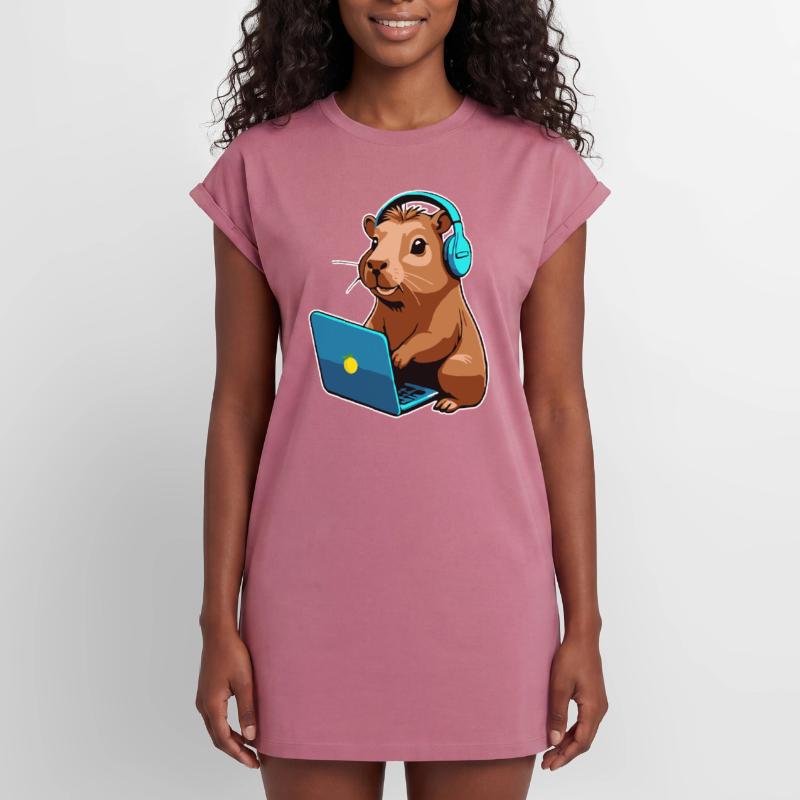 Capybara Programmer Coder Computer Women's Premium Organic T-Shirt Dress