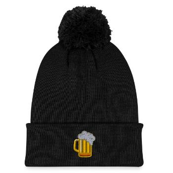 Bier - Strickmütze mit Bommel - Schwarz - Vorne