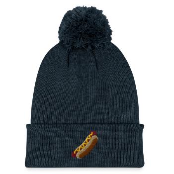Hot Dog Brodé - Bonnet tricoté à pompon - marine - Devant