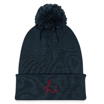 Schriftzug Hi bestickt - Strickmütze mit Bommel - Navy - Vorne