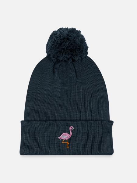 Flamingo - Strickmütze mit Bommel - Navy