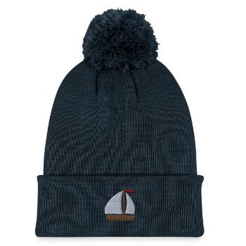 Segelboot bestickt - Strickmütze mit Bommel - Navy - Vorne