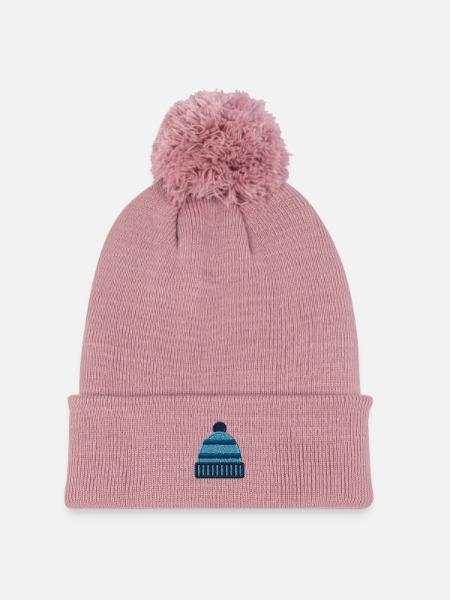 Wintermütze bestickt - Strickmütze mit Bommel - Altrosa