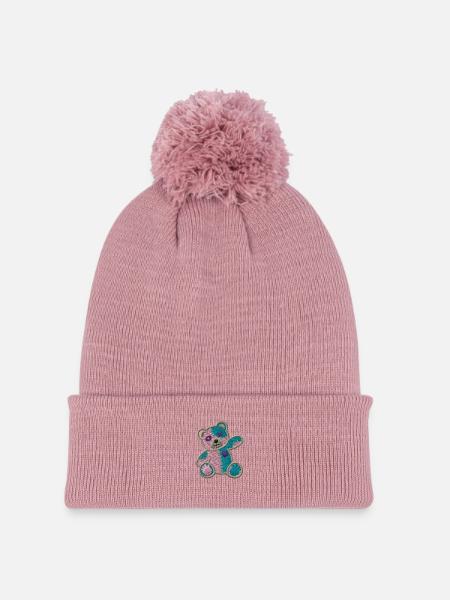 Patch Teddybär - Strickmütze mit Bommel - Altrosa