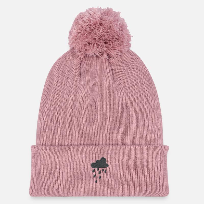 Rain Cloud Embroidered - Knitted hat with pompom - canyon pink