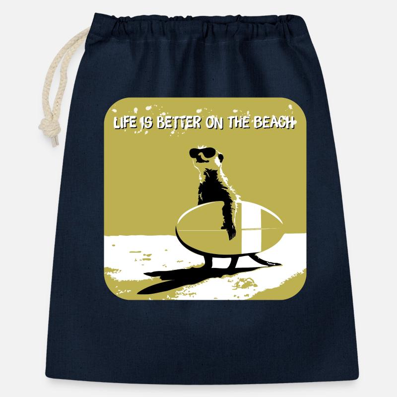 cooles Erdmännchen mit Surfboard - Geschenkbeutel aus Baumwolle (40 x 50 cm) - Navy