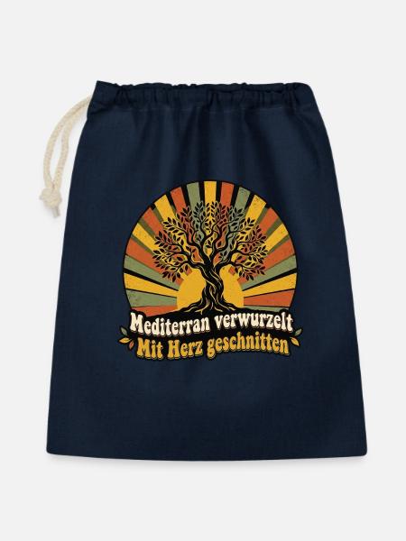 Mediterran Olivenbaum - Geschenkbeutel aus Baumwolle (40 x 50 cm) - Navy