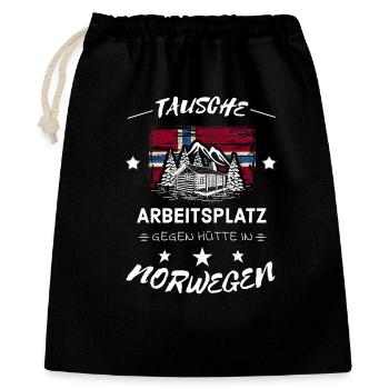 Tausche Arbeitsplatz gegen Hütte Norwegen Spruch - Geschenkbeutel aus Baumwolle (40 x 50 cm) - Schwarz - Vorne