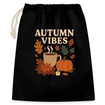 Herbst Vibes: Kaffee, Kürbis & Blätter - Geschenkbeutel aus Baumwolle (40 x 50 cm) - Schwarz - Vorne