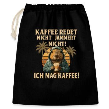 Capybara Kaffee Spruch Retro - Geschenkbeutel aus Baumwolle (40 x 50 cm) - Schwarz - Vorne
