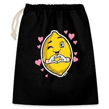 Emblème clin d’œil en cœur de citron - Sac cadeau 40 x 50 cm - noir - Devant