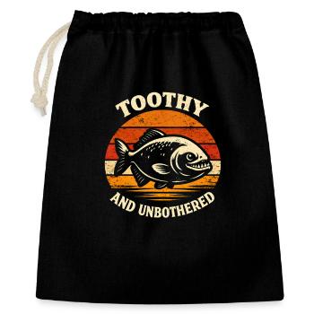 Gelassen mit Biss | Piranha Vintage Humor - Geschenkbeutel aus Baumwolle (40 x 50 cm) - Schwarz - Vorne