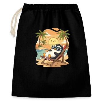 Pinguin am Strand bei Sonnenuntergang - Geschenkbeutel aus Baumwolle (40 x 50 cm) - Schwarz - Vorne