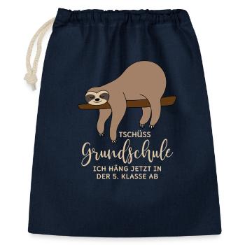 Abschluss Grundschule 5. Klasse Tschüss Faultier - Geschenkbeutel aus Baumwolle (40 x 50 cm) - Navy - Vorne