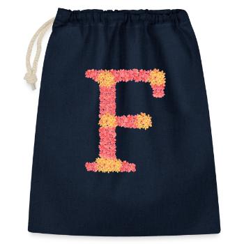 Dein Initial "F" mit Blüten  - Geschenkbeutel aus Baumwolle (40 x 50 cm) - Navy - Vorne