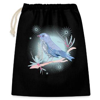 bläulicher Vogel mit Misteln im Winter Stimmung - Geschenkbeutel aus Baumwolle (40 x 50 cm) - Schwarz - Vorne