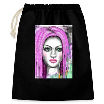 Lila Haare mit Pop-Art Effekt - Geschenkbeutel aus Baumwolle (40 x 50 cm) - Schwarz - Vorne