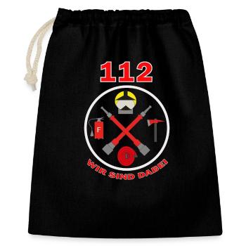 112 Wir sind dabei Feuerwehr Kreislogo - Geschenkbeutel aus Baumwolle (40 x 50 cm) - Schwarz - Vorne
