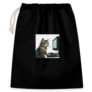 Pixelhackercat - Geschenkbeutel aus Baumwolle (40 x 50 cm) - Schwarz - Vorne