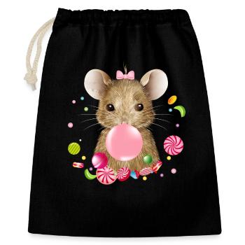 cute mouse with pink chewing gum and candy - Gift Bag 40 x 50 cm - black - Front