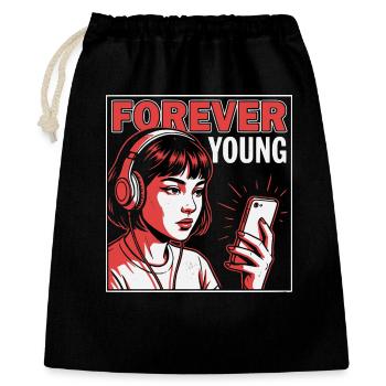 Forever Young, Lustiges Millennials Fun Shirt, Bag - Geschenkbeutel aus Baumwolle (40 x 50 cm) - Schwarz - Vorne