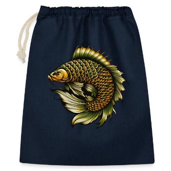 Karpfen Fisch Tattoo look Fantasie Buttje Schuppen - Geschenkbeutel aus Baumwolle (40 x 50 cm) - Navy - Vorne